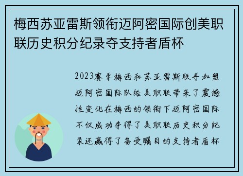 梅西苏亚雷斯领衔迈阿密国际创美职联历史积分纪录夺支持者盾杯